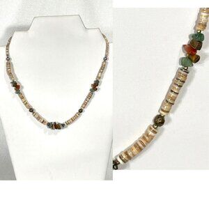 Handmade graduated heishi and gemstone chip necklace.